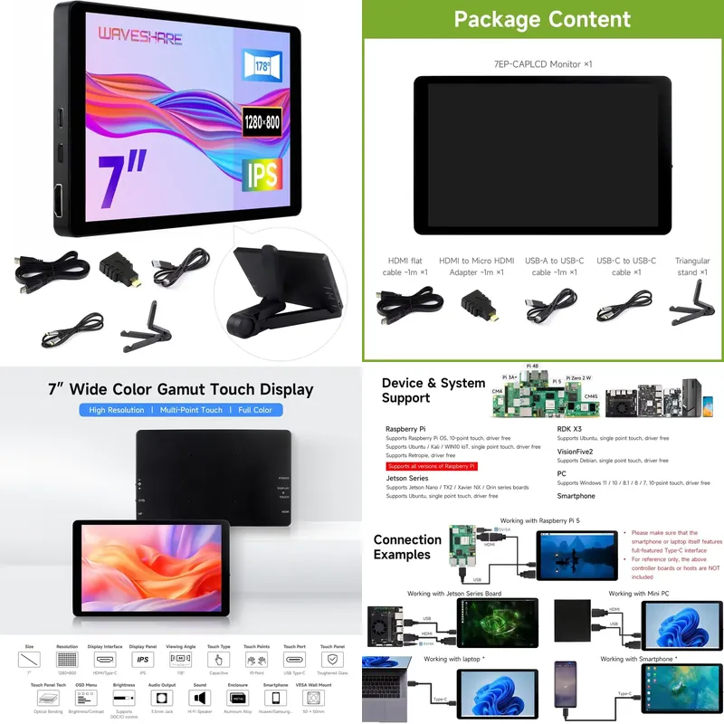 Raspberry Pi 5 - Aismartlink Waveshare 7 İnç 1280x800 Kapasitif