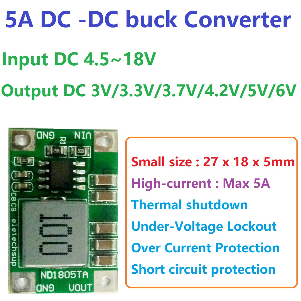 Raspberry Pi 4 - 5A Buck DC-DC Dönüştürücü Modülü, 4,5-18V'tan